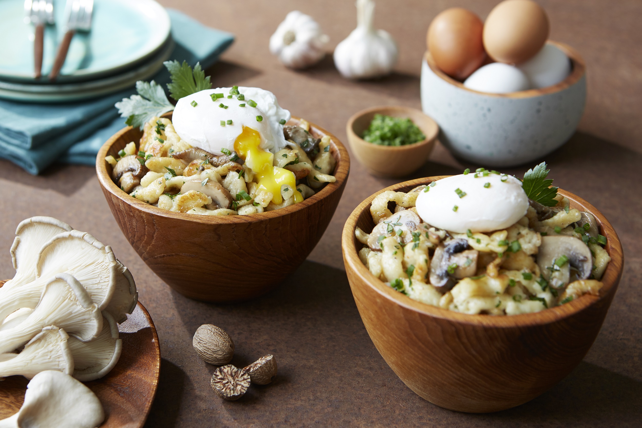 Mushroom Spaetzle with Poached Egg - Eggs.ca