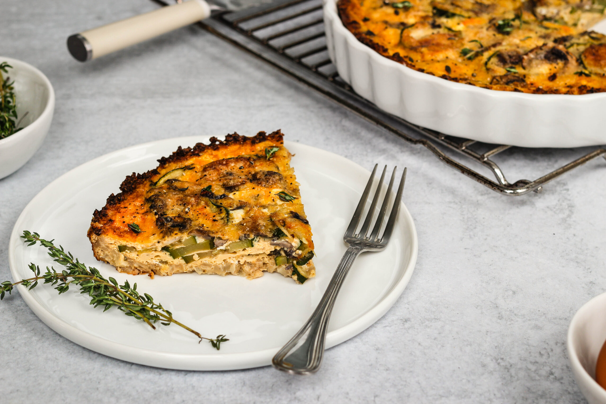 Mushroom and Zucchini Quiche with Cauliflower Crust - Eggs.ca