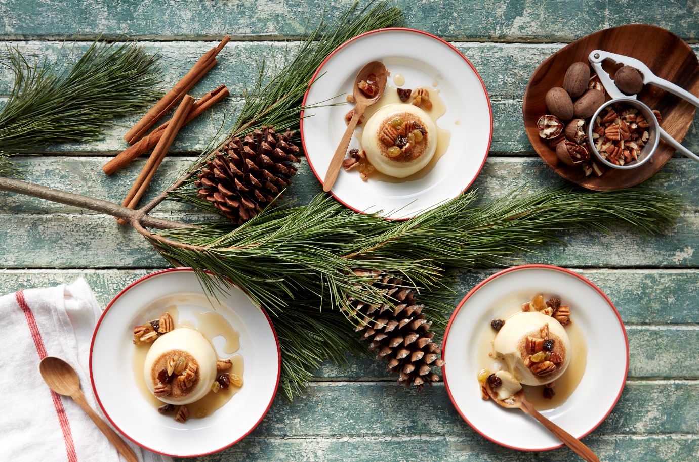 Eggnog Panna Cotta with Rum Soaked Raisins and Pecans - Eggs.ca