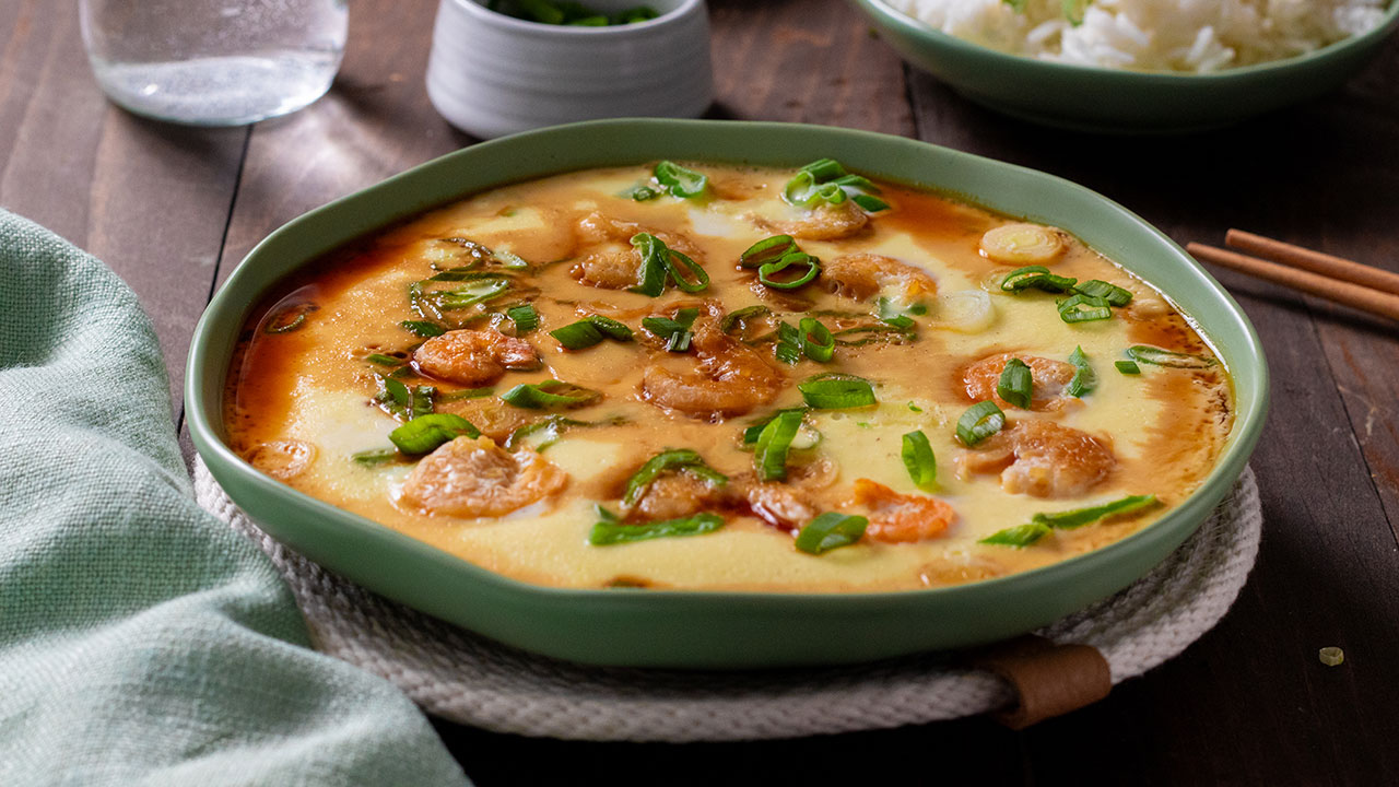 Chinese Steamed Egg with Scallions and Dried Shrimp - Eggs.ca