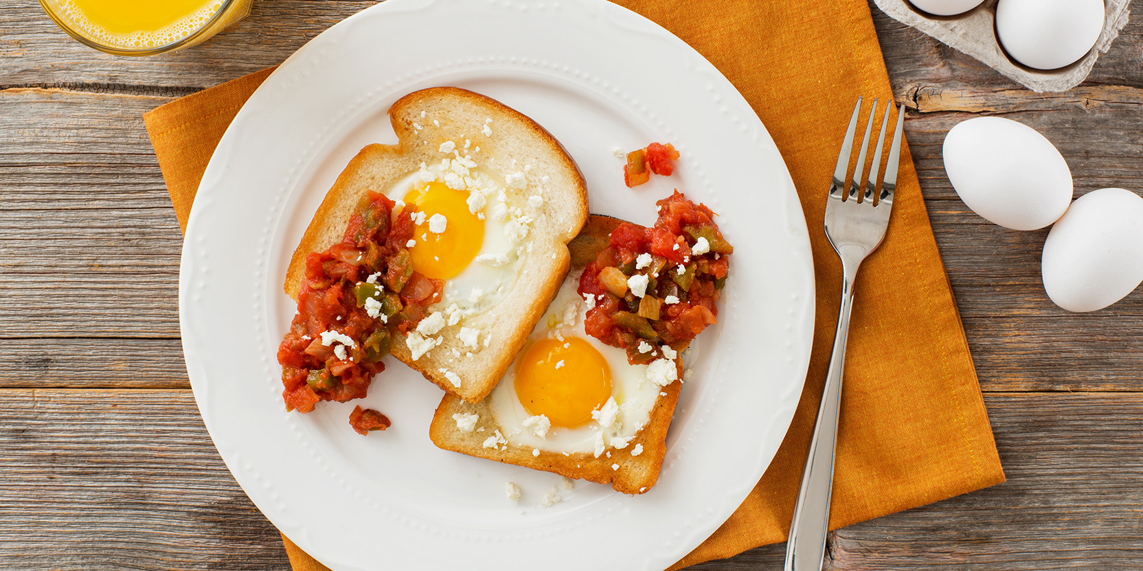 Egg-in-a-Hole with Salsa and Feta Cheese - Eggs.ca