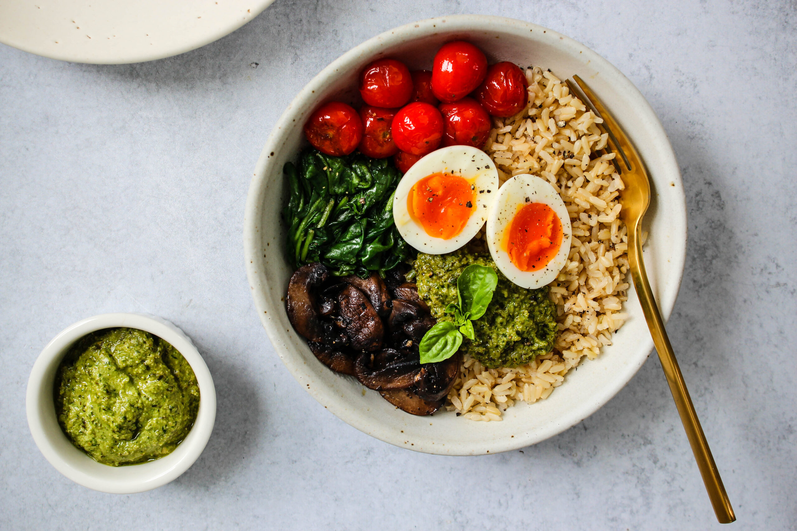 Pesto Rice Bowl Topped With Soft Boiled Eggs - Eggs.ca