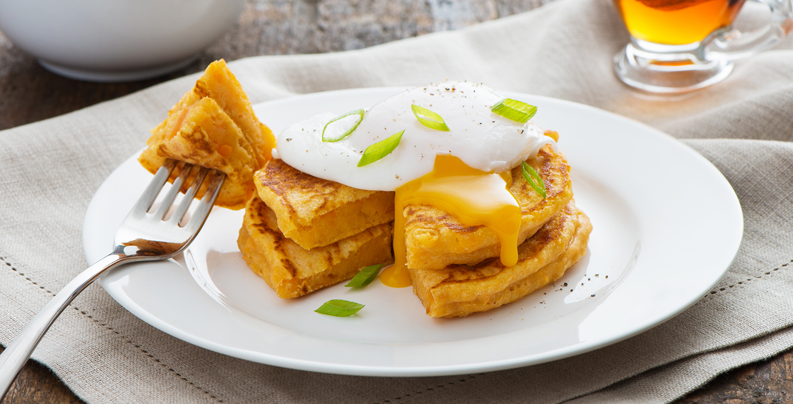 Sweet Potato Pancakes and Poached Eggs - Eggs.ca