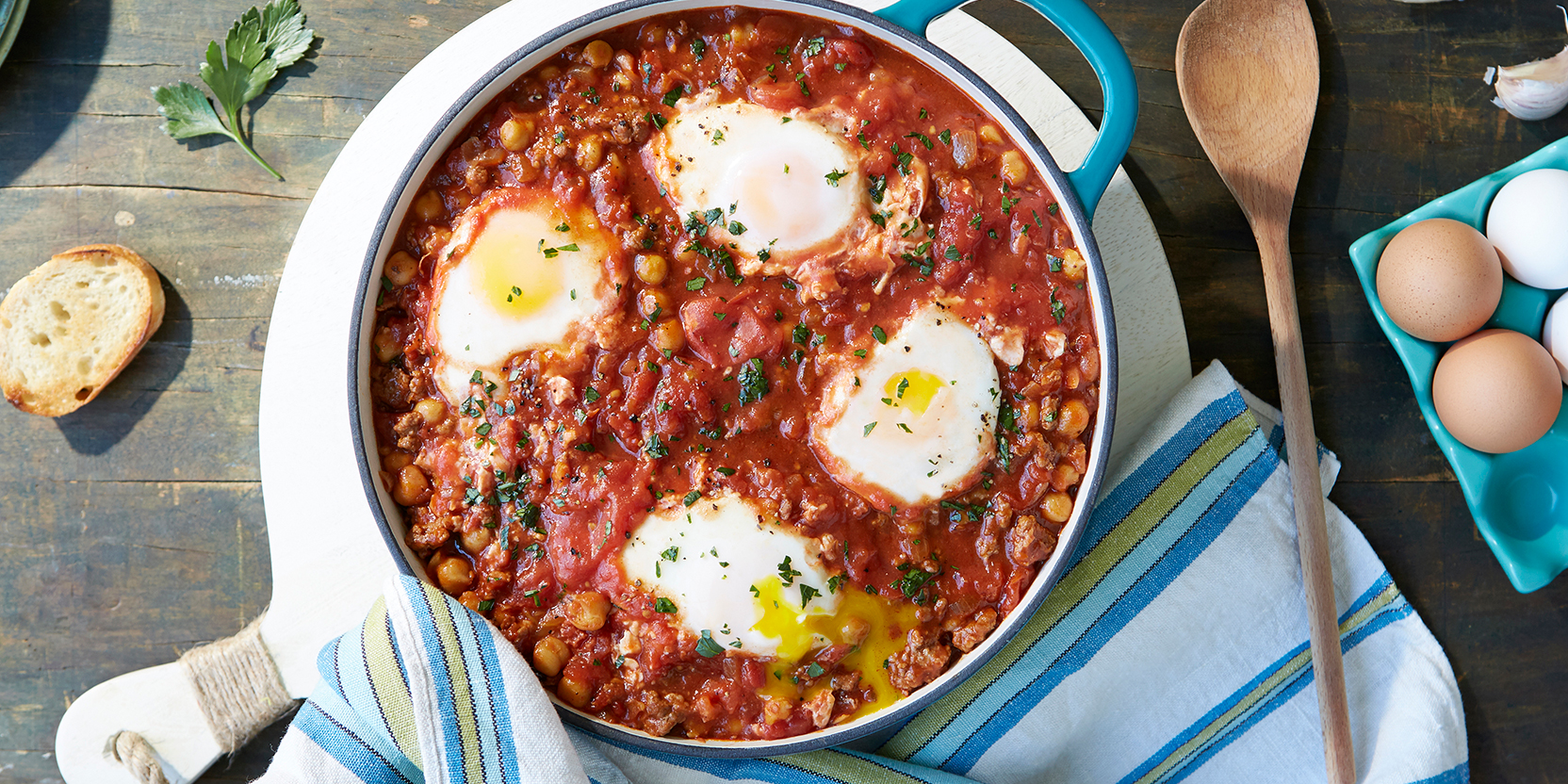 Catalan Chickpea and Chorizo Ragout with Poached Eggs - Eggs.ca