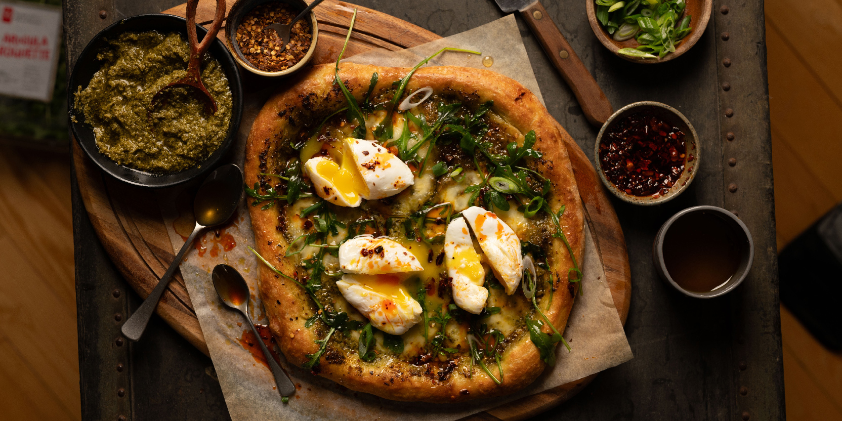 Pesto Pizza with Poached Eggs - Eggs.ca