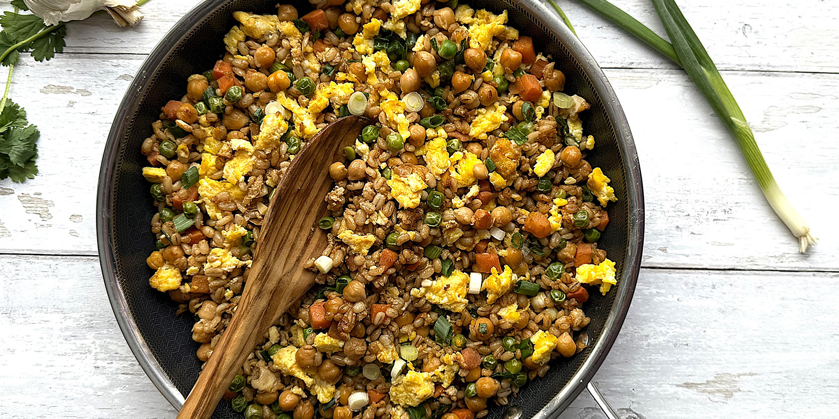 Barley Egg Fried Rice with Chickpeas - Eggs.ca